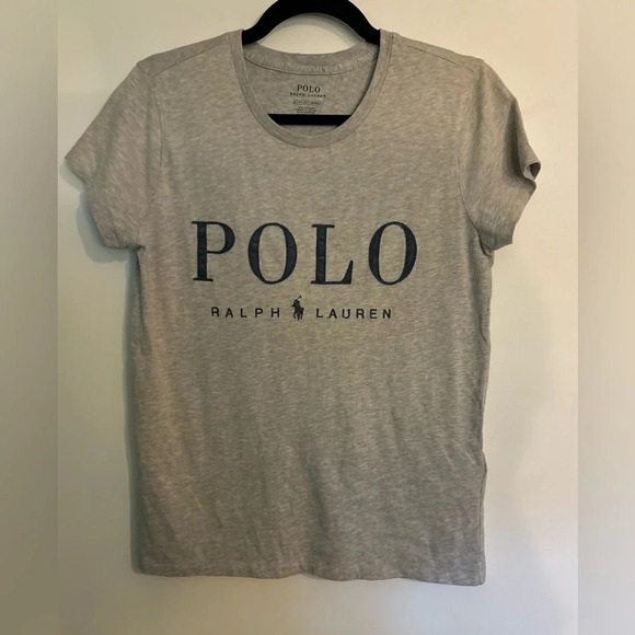 Polo‎ Ralph Lauren Womens Short Sleeve Tee size Medium Gray Navy Cotton Letters - Picture 1 of 6